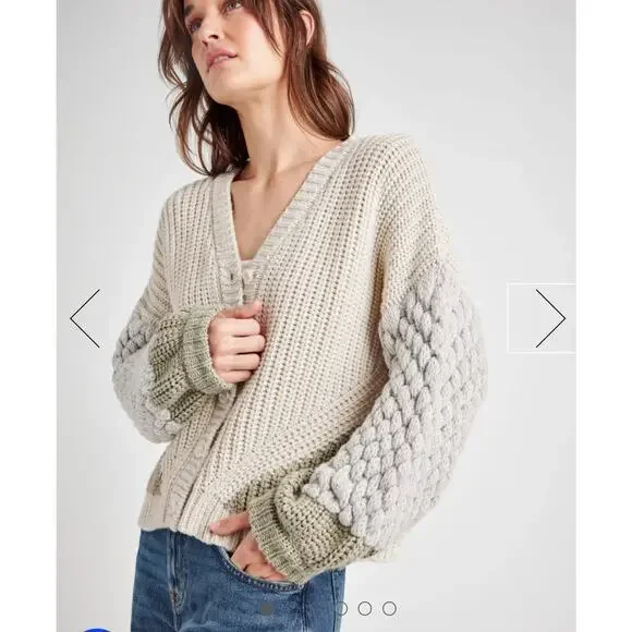 Splendid Margo Cardigan – Chunky Knit Cottagecore Minimalist Bubble Sleeve - S - Picture 7 of 8